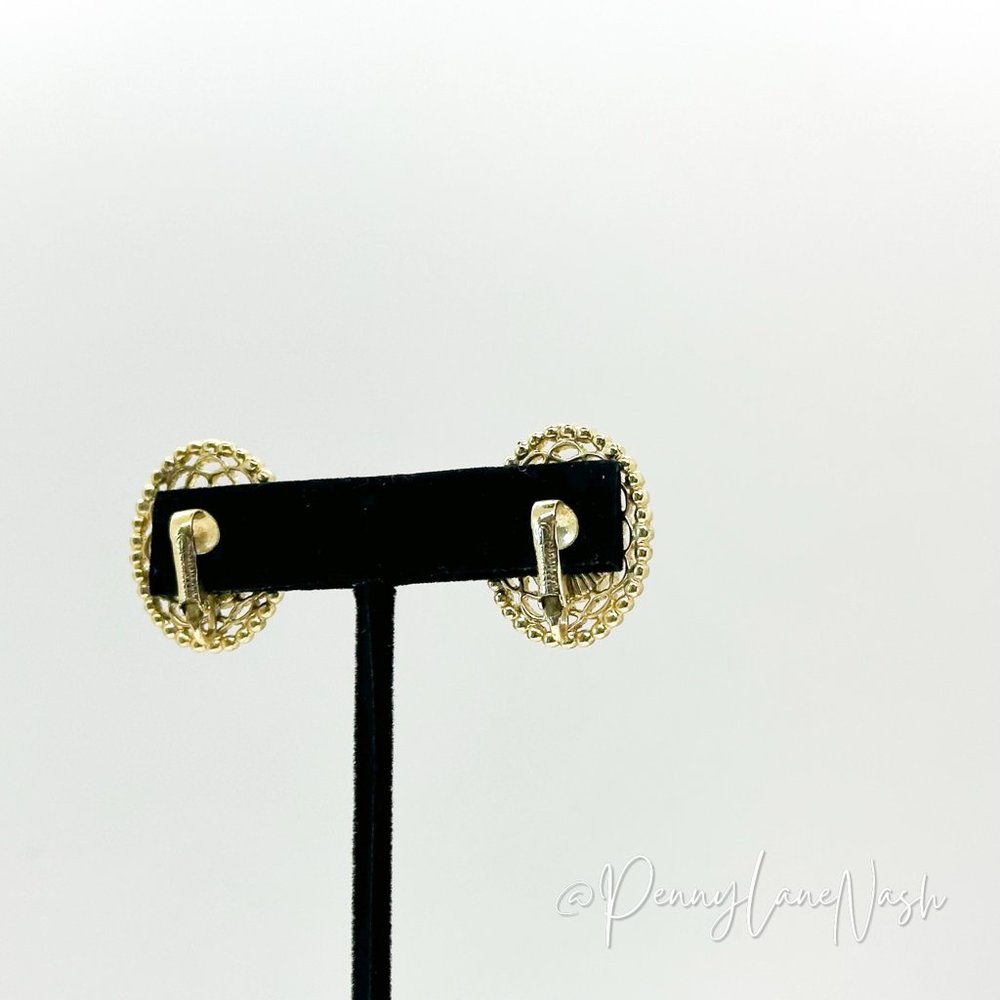 Vintage Gold Badge with Blue & White Silhouette Earrings - Picture 6 of 8